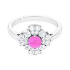 Rosec Jewels-Real Pink Sapphire Flower Engagement Ring with Diamond