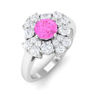 Rosec Jewels-Real Pink Sapphire Flower Engagement Ring with Diamond