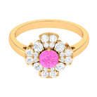 Rosec Jewels-Real Pink Sapphire Flower Engagement Ring with Diamond