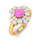 Rosec Jewels-Real Pink Sapphire Flower Engagement Ring with Diamond