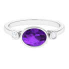 Rosec Jewels-Bezel Set Oval Amethyst Solitaire East West Ring with Diamond