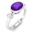 Rosec Jewels-Bezel Set Oval Amethyst Solitaire East West Ring with Diamond