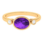 Rosec Jewels-Bezel Set Oval Amethyst Solitaire East West Ring with Diamond