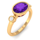 Rosec Jewels-Bezel Set Oval Amethyst Solitaire East West Ring with Diamond