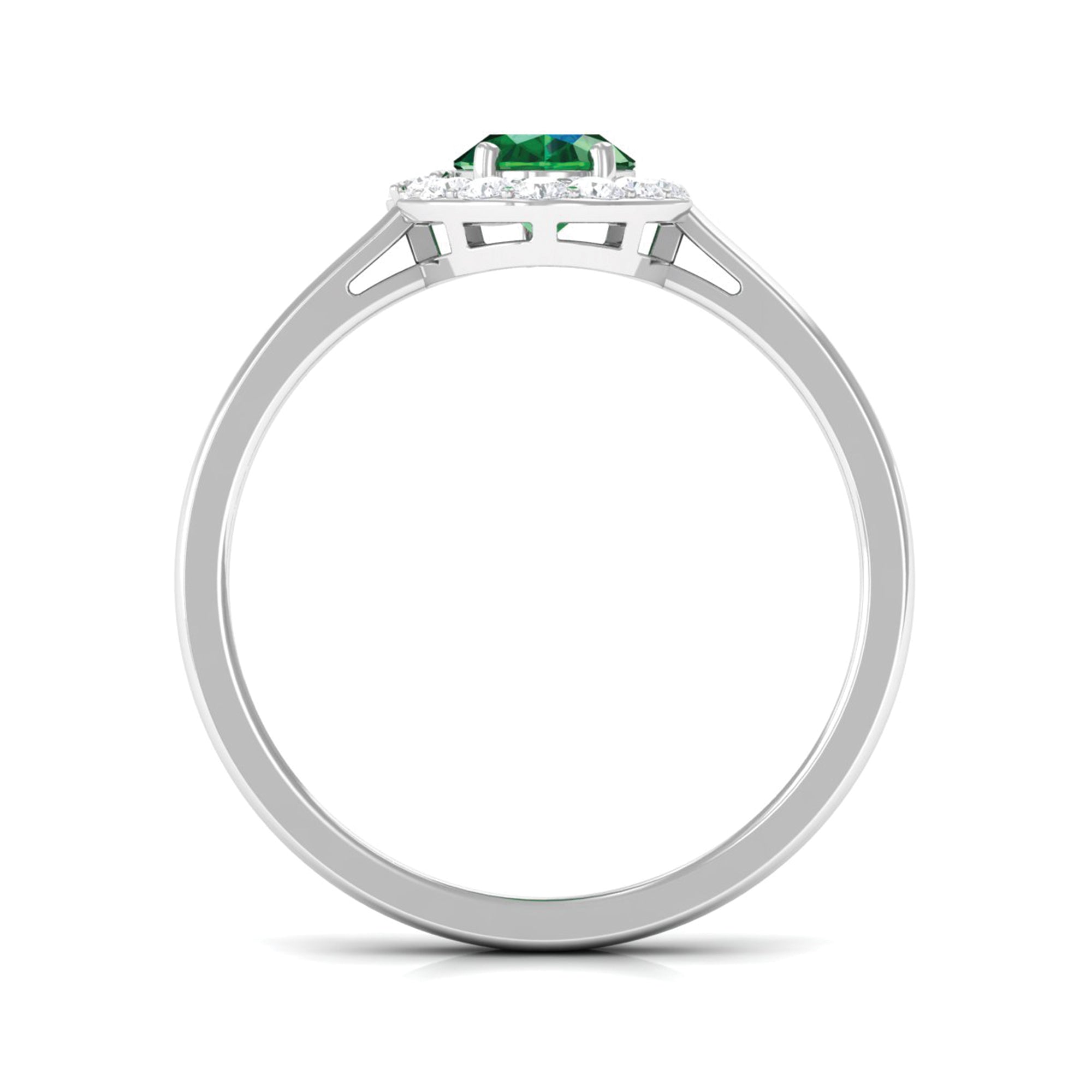 Rosec Jewels-Oval Shape Created Emerald and Diamond Classic Halo Engagement Ring