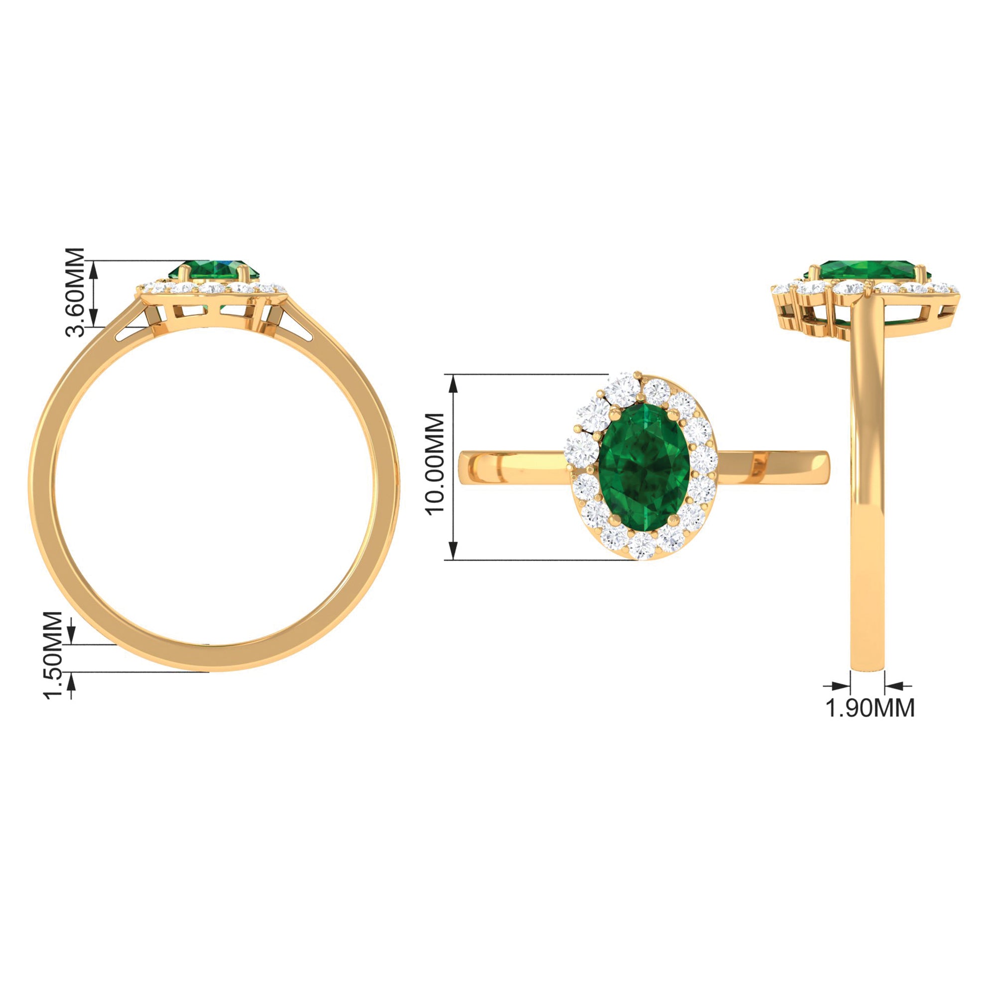 Rosec Jewels-Oval Shape Created Emerald and Diamond Classic Halo Engagement Ring