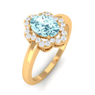 Rosec Jewels-1.25 CT Oval Aquamarine Cocktail Engagement Ring with Diamond Floral Halo