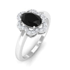 Rosec Jewels-1.25 CT Oval Black Onyx Cocktail Engagement Ring with Diamond Floral Halo