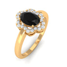 Rosec Jewels-1.25 CT Oval Black Onyx Cocktail Engagement Ring with Diamond Floral Halo