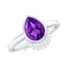 Rosec Jewels-Bezel Set Amethyst Teardrop Cocktail Ring with Diamond Accent