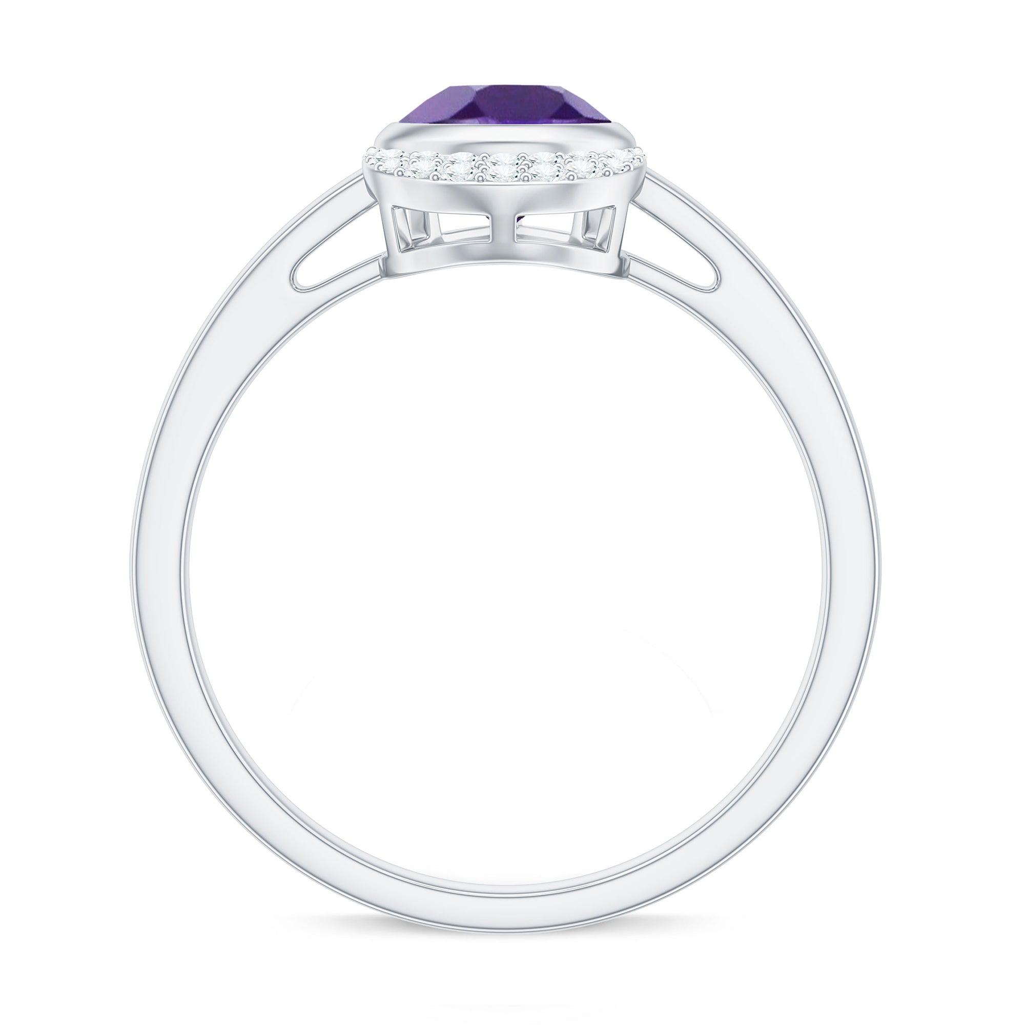 Rosec Jewels-Bezel Set Amethyst Teardrop Cocktail Ring with Diamond Accent