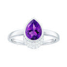 Rosec Jewels-Bezel Set Amethyst Teardrop Cocktail Ring with Diamond Accent