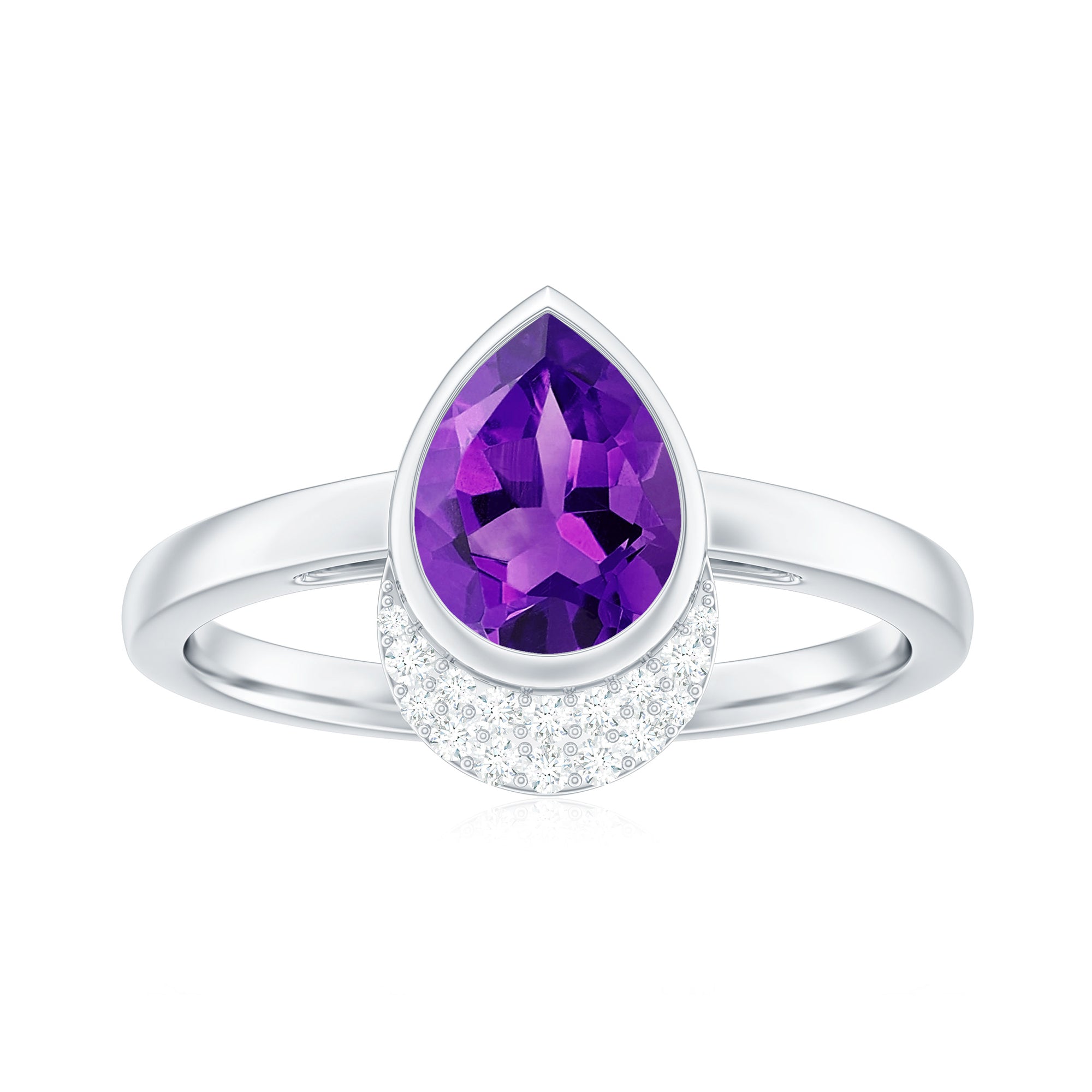 Rosec Jewels-Bezel Set Amethyst Teardrop Cocktail Ring with Diamond Accent