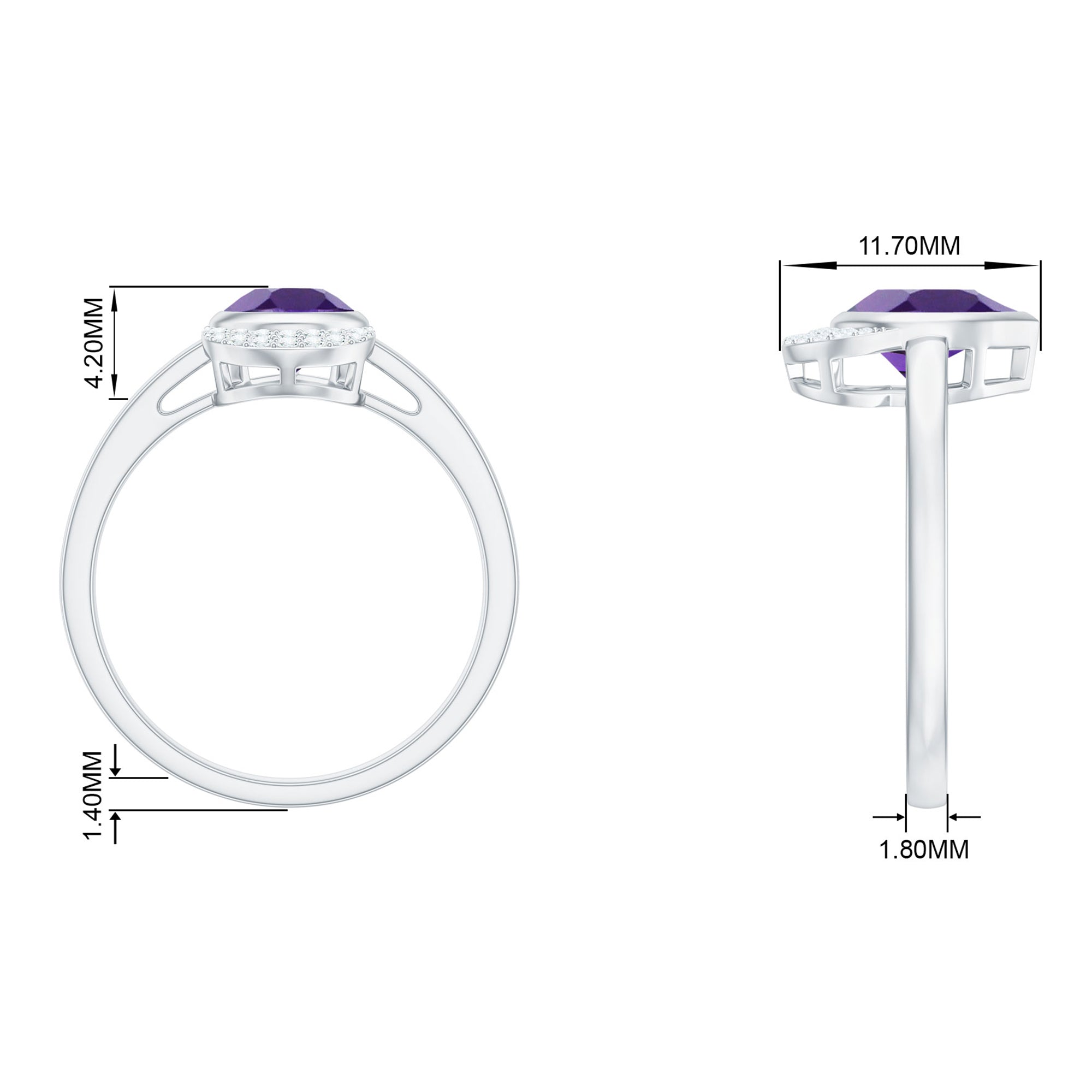 Rosec Jewels-Bezel Set Amethyst Teardrop Cocktail Ring with Diamond Accent