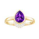 Rosec Jewels-Bezel Set Amethyst Teardrop Cocktail Ring with Diamond Accent