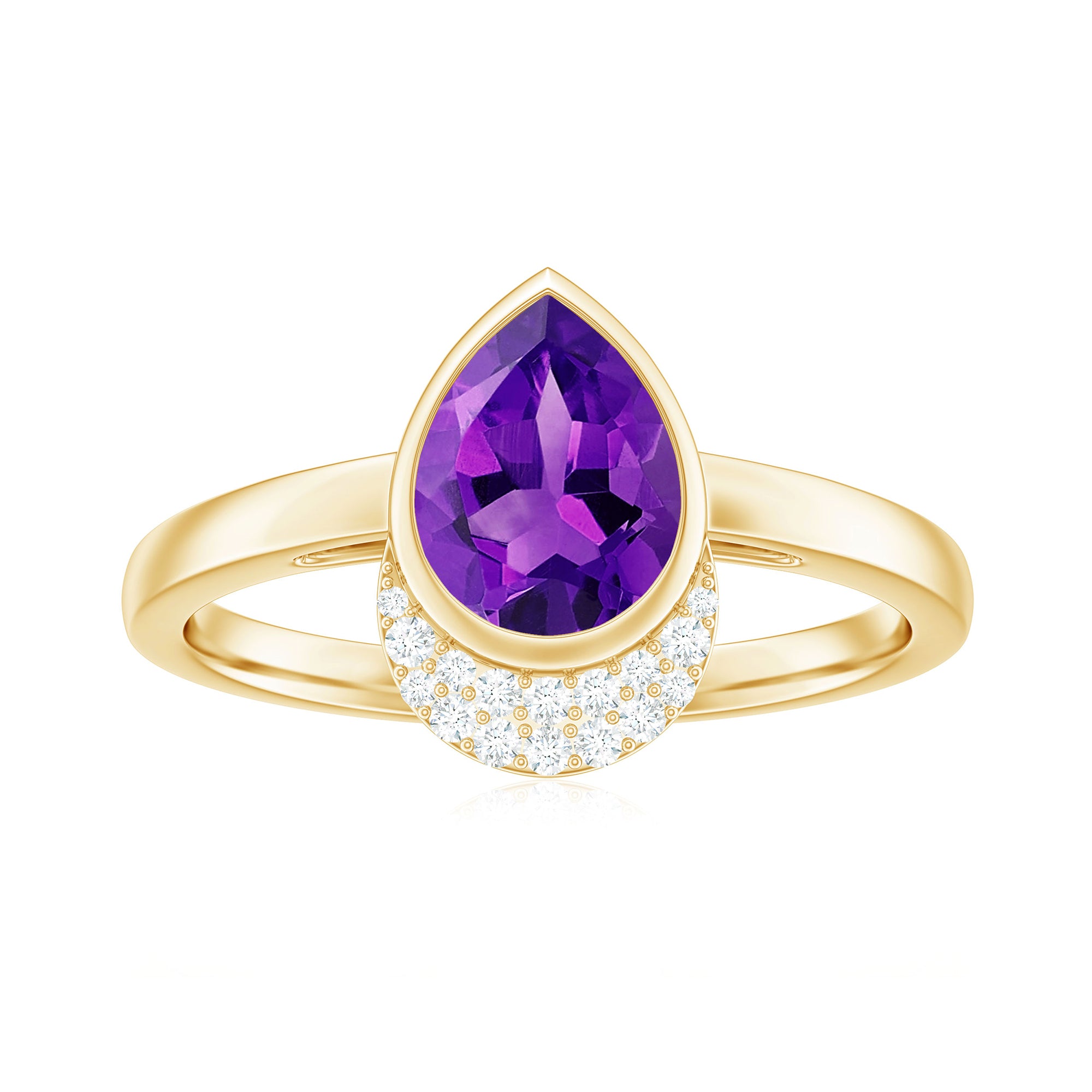 Rosec Jewels-Bezel Set Amethyst Teardrop Cocktail Ring with Diamond Accent