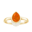 Rosec Jewels-Bezel Set Fire Opal Teardrop Cocktail Engagement Ring with Diamond Accent