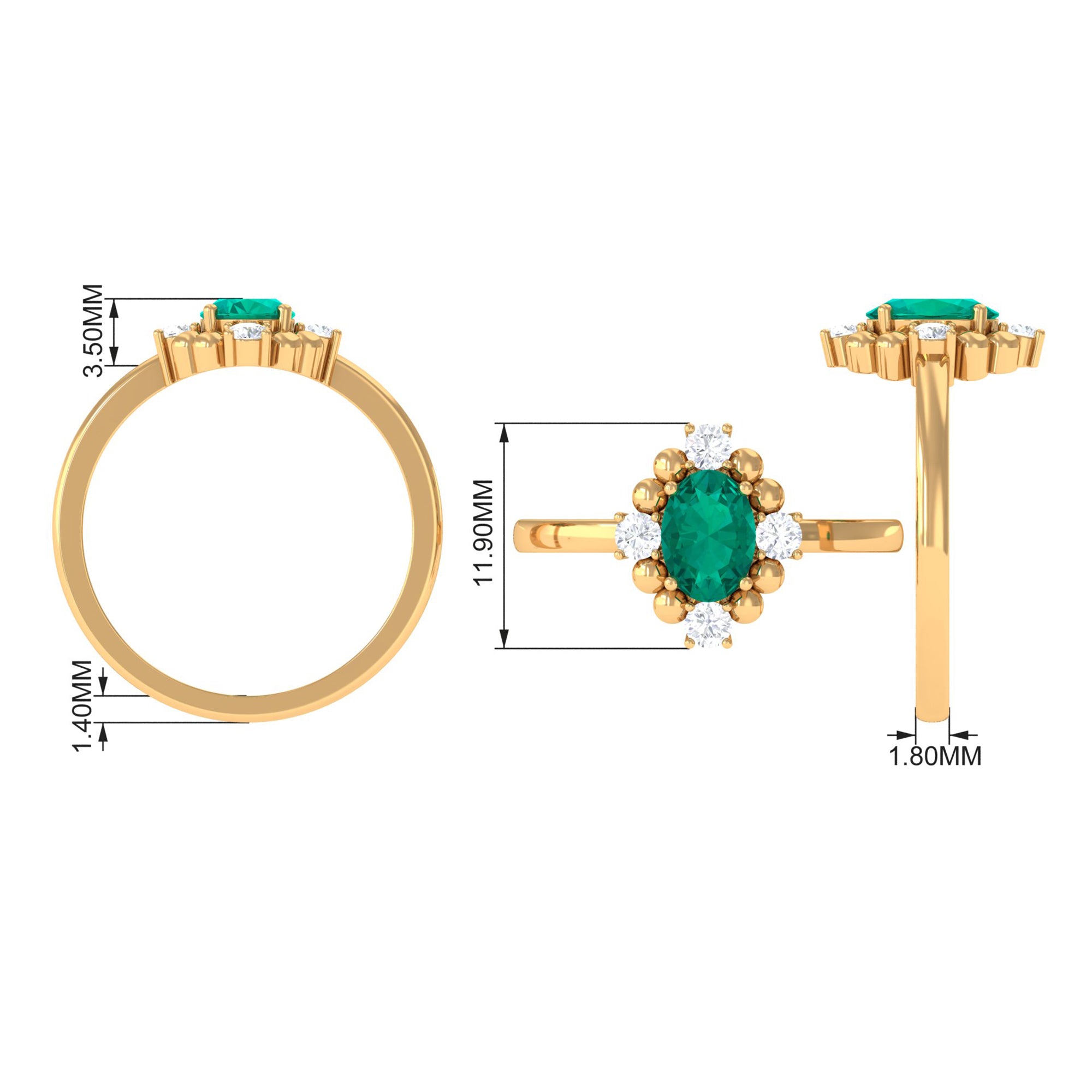 Rosec Jewels-1 CT Oval shape Emerald Cocktail Ring with Diamond