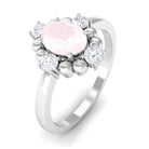 Rosec Jewels-Oval Rose Quartz Cocktail Ring with Diamond