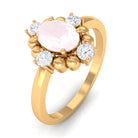 Rosec Jewels-Oval Rose Quartz Cocktail Ring with Diamond