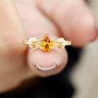 Rosec Jewels-Pear Shape Citrine and Diamond Solitaire Ring in Split Shank