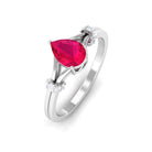 Rosec Jewels-Pear Ruby Solitaire Ring with Diamond in Split Shank