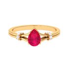 Rosec Jewels-Pear Ruby Solitaire Ring with Diamond in Split Shank