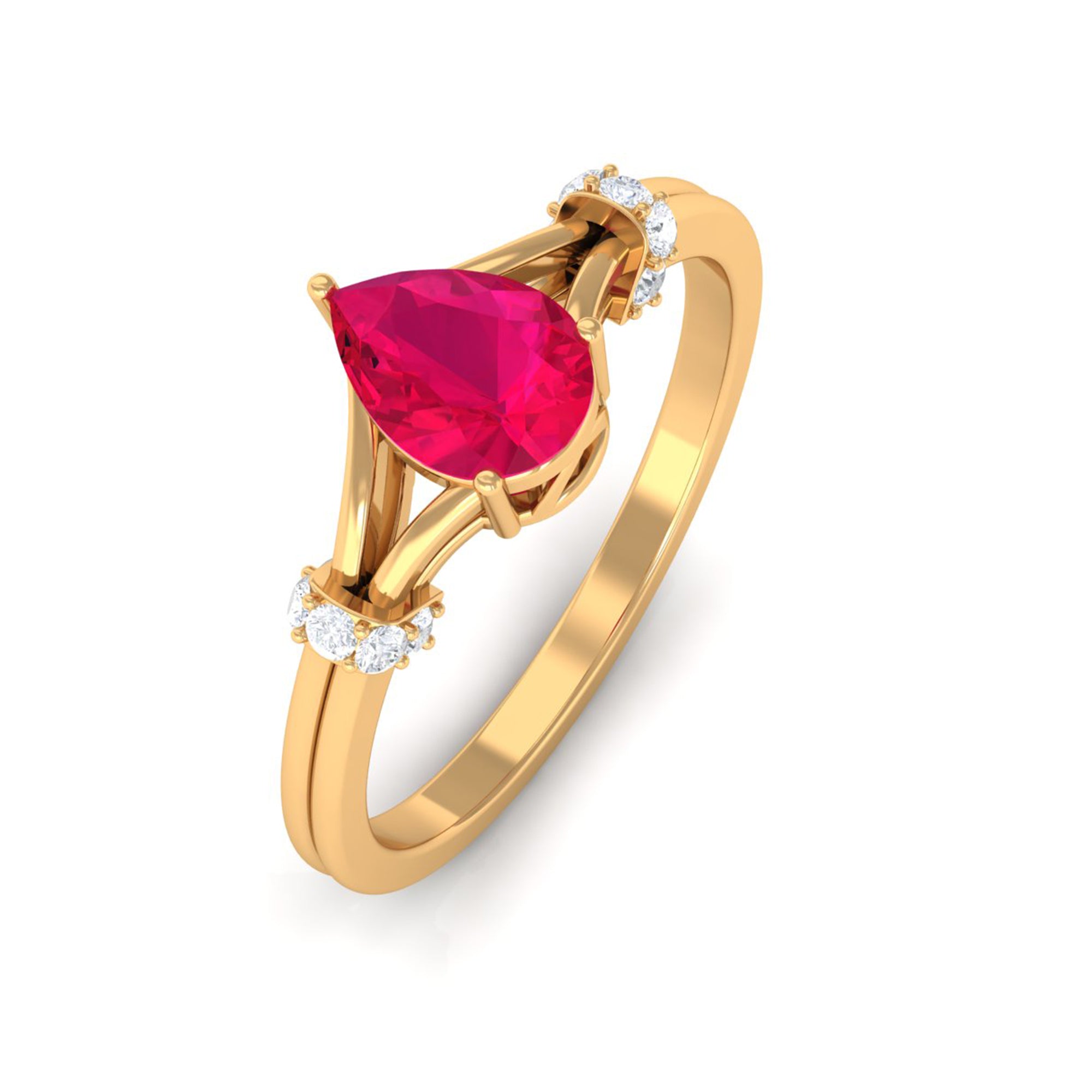 Rosec Jewels-Pear Ruby Solitaire Ring with Diamond in Split Shank