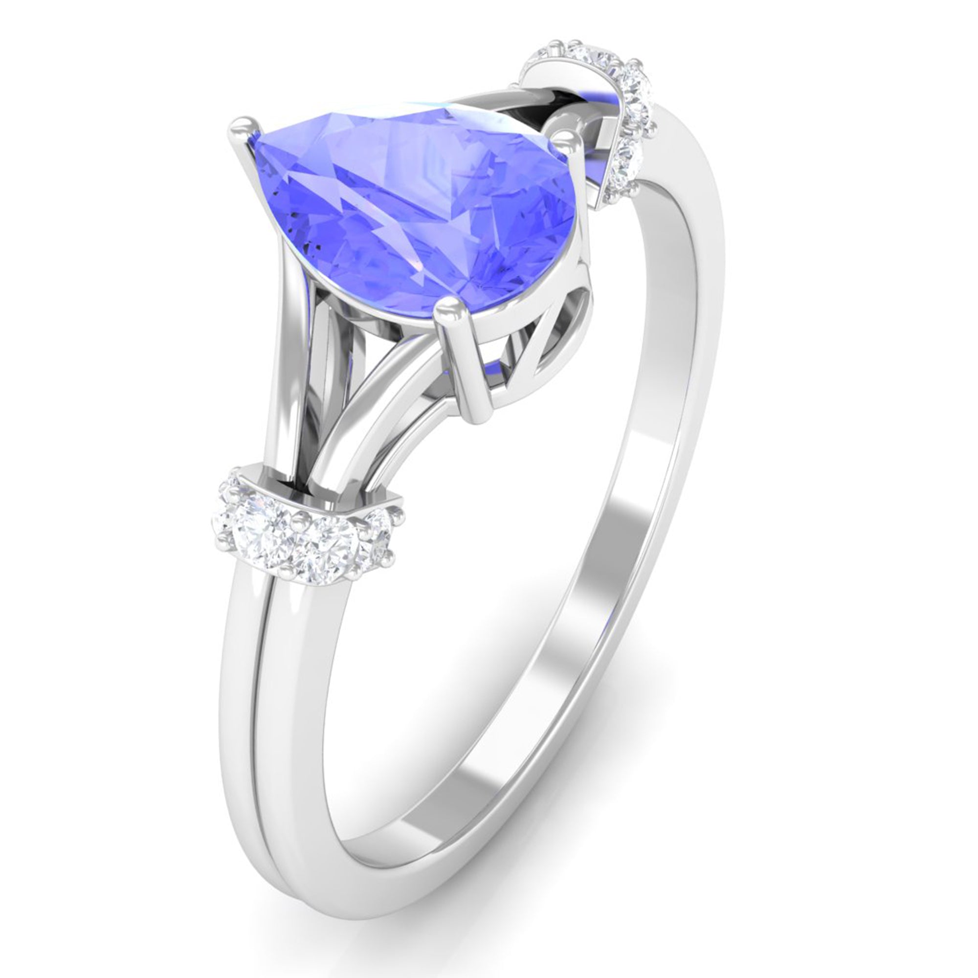 Rosec Jewels-Pear Shape Tanzanite and Diamond Solitaire Ring in Split Shank