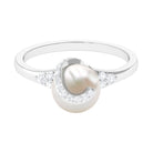 Rosec Jewels-Elegant Freshwater Pearl Solitaire Ring with Diamond Trio