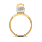 Rosec Jewels-Elegant Freshwater Pearl Solitaire Ring with Diamond Trio