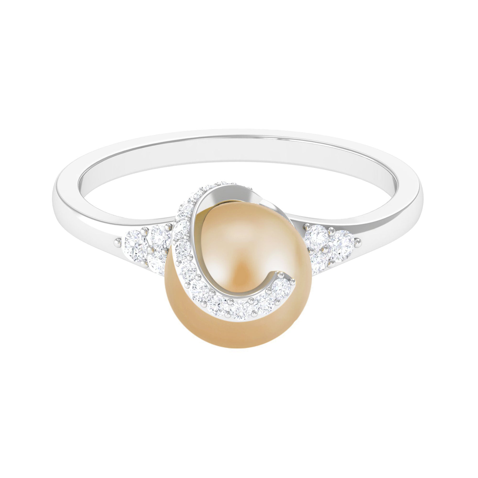 Rosec Jewels-Designer South Sea Pearl Solitaire Engagement Ring with Diamond