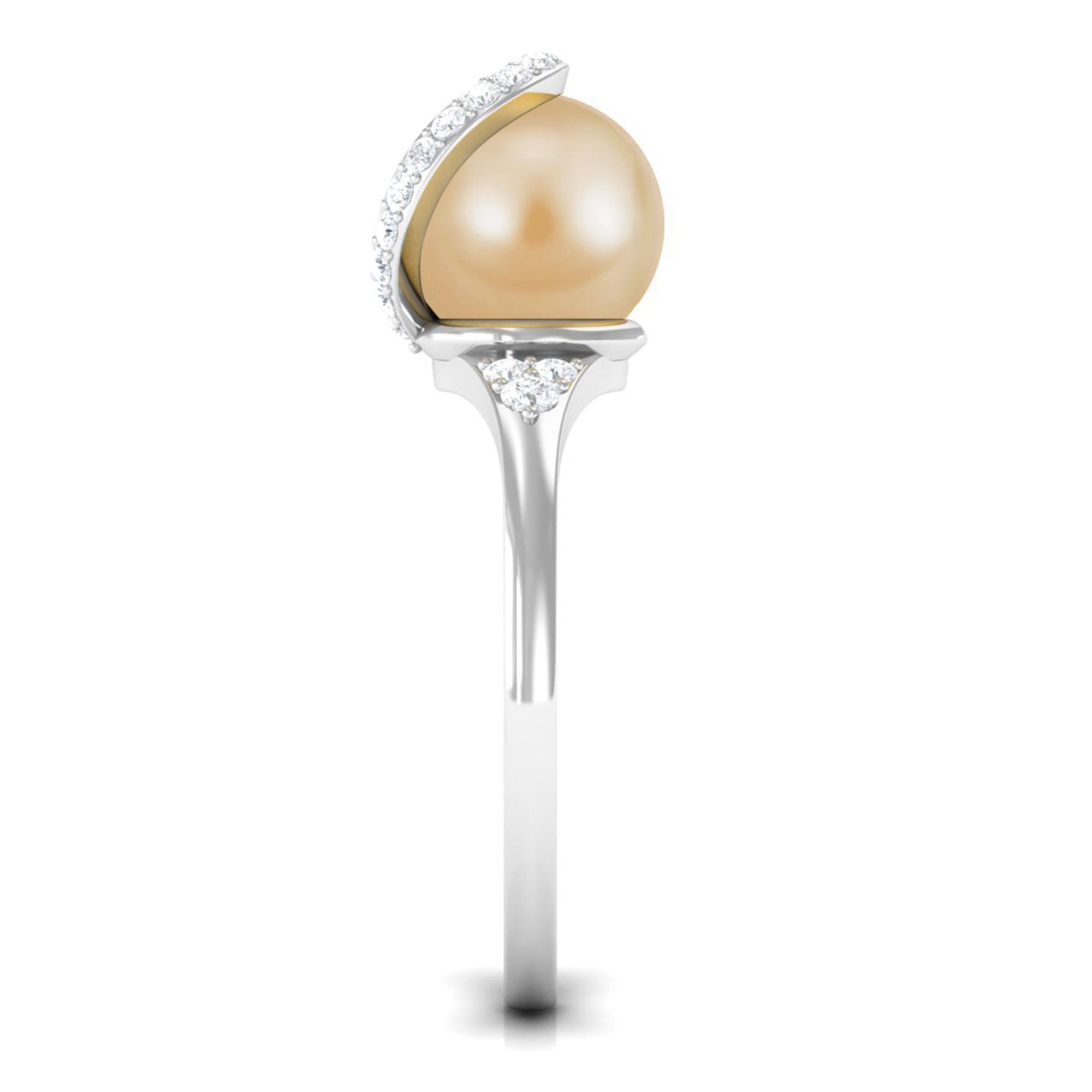 Rosec Jewels-Designer South Sea Pearl Solitaire Engagement Ring with Diamond