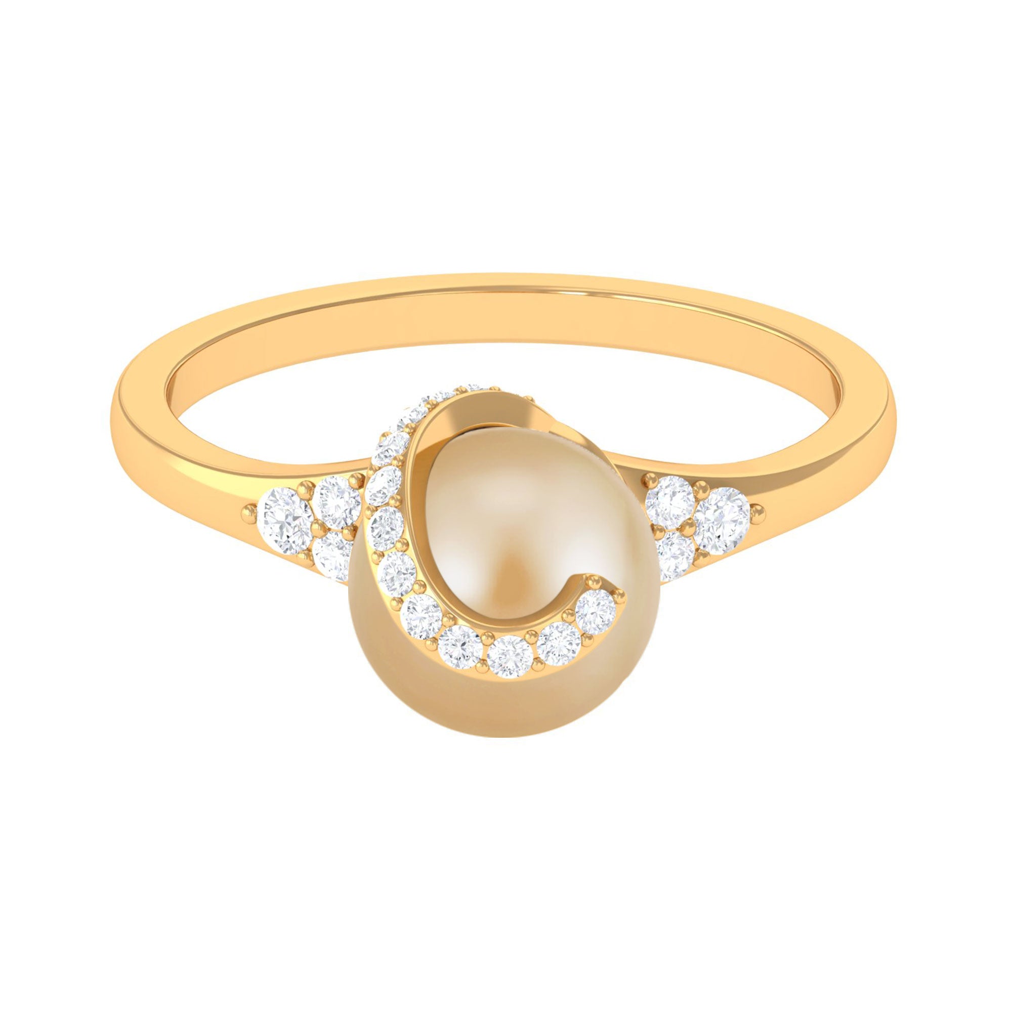 Rosec Jewels-Designer South Sea Pearl Solitaire Engagement Ring with Diamond