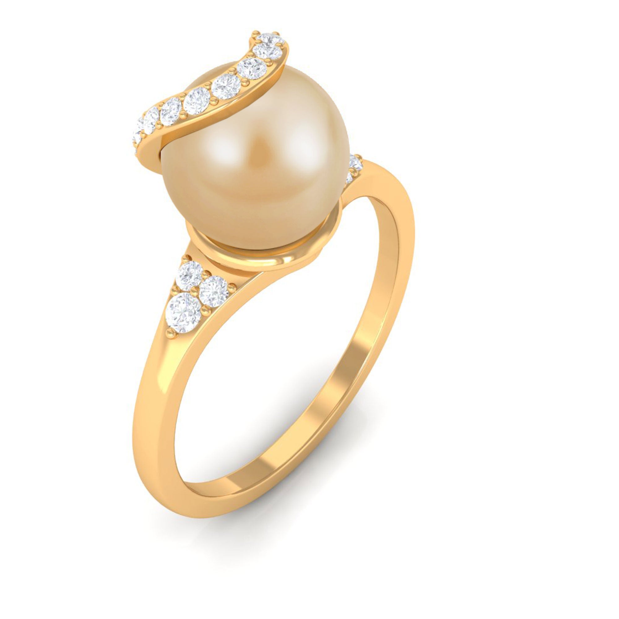 Rosec Jewels-Designer South Sea Pearl Solitaire Engagement Ring with Diamond