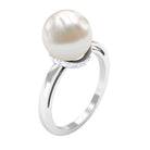 Rosec Jewels-Round Freshwater Pearl Solitaire Ring with Diamond Hidden Halo