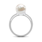 Rosec Jewels-Round Freshwater Pearl Solitaire Ring with Diamond Hidden Halo