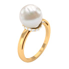 Rosec Jewels-Round Freshwater Pearl Solitaire Ring with Diamond Hidden Halo