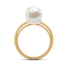 Rosec Jewels-Round Freshwater Pearl Solitaire Ring with Diamond Hidden Halo