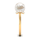 Rosec Jewels-Round Freshwater Pearl Solitaire Ring with Diamond Hidden Halo