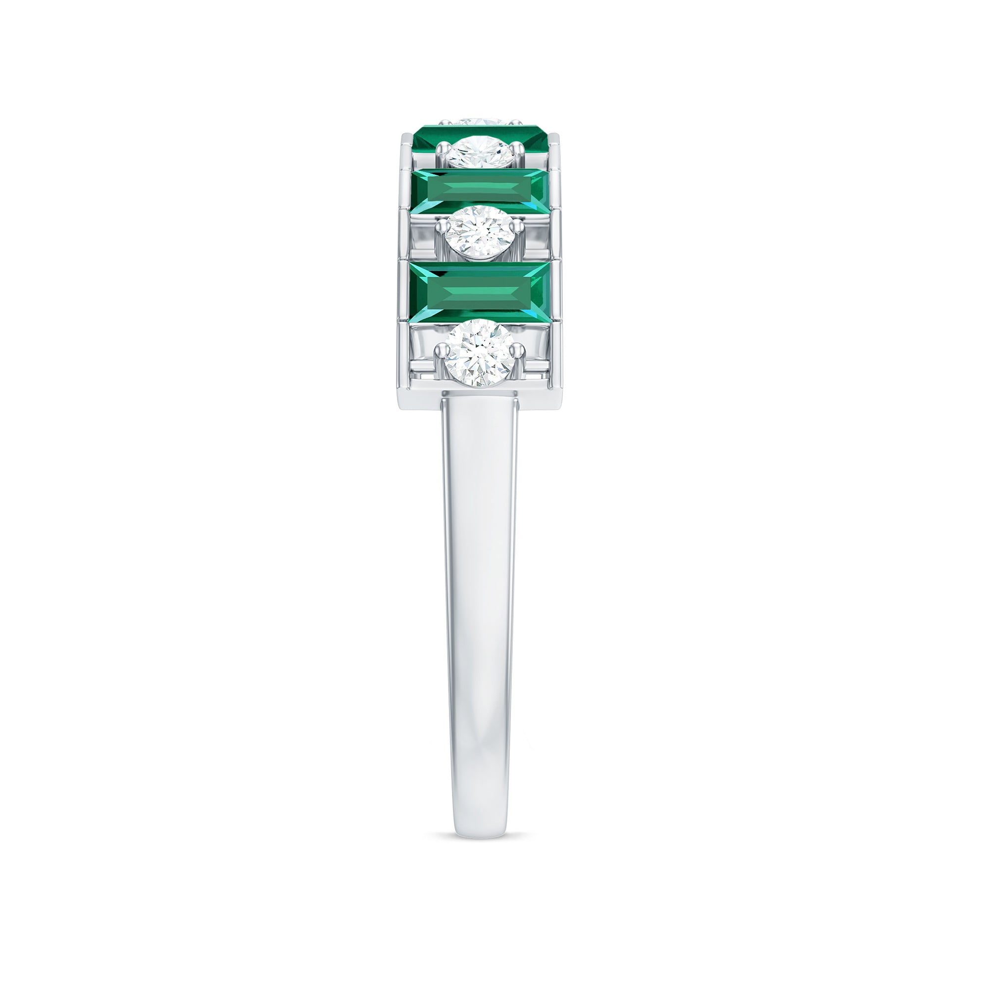 Rosec Jewels-Baguette Cut Created Emerald Classic Half Eternity Ring with Diamond