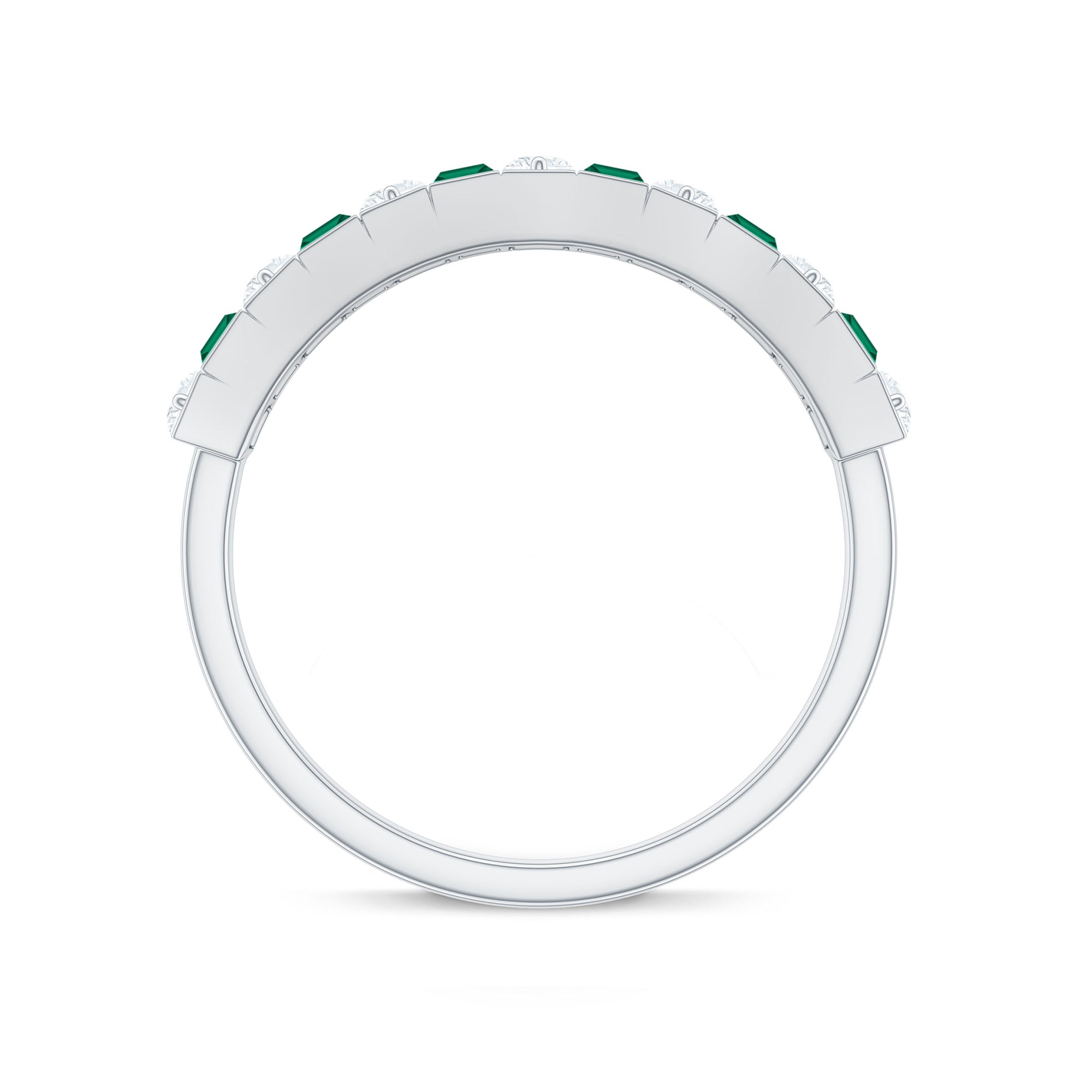 Rosec Jewels-Baguette Cut Created Emerald Classic Half Eternity Ring with Diamond