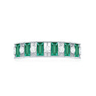 Rosec Jewels-Baguette Cut Created Emerald Classic Half Eternity Ring with Diamond