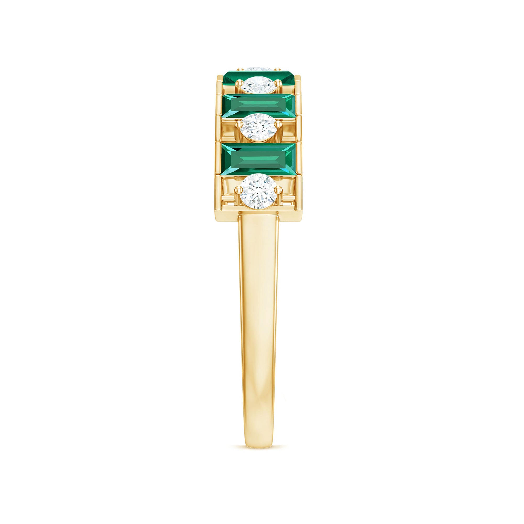 Rosec Jewels-Baguette Cut Created Emerald Classic Half Eternity Ring with Diamond