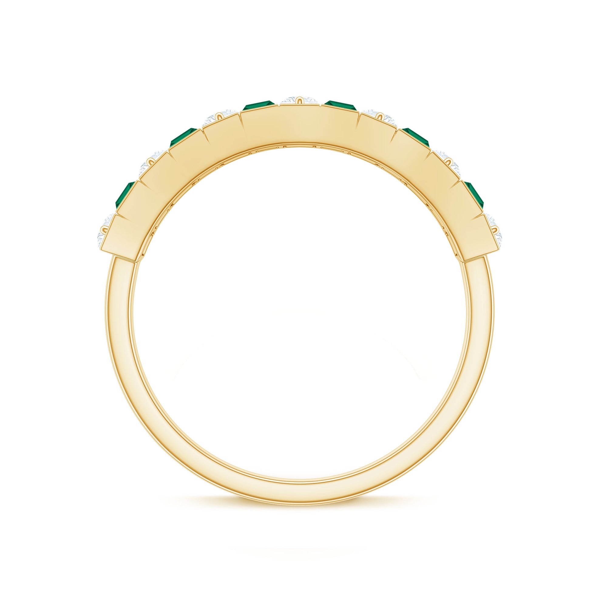 Rosec Jewels-Baguette Cut Created Emerald Classic Half Eternity Ring with Diamond