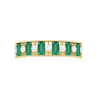 Rosec Jewels-Baguette Cut Created Emerald Classic Half Eternity Ring with Diamond