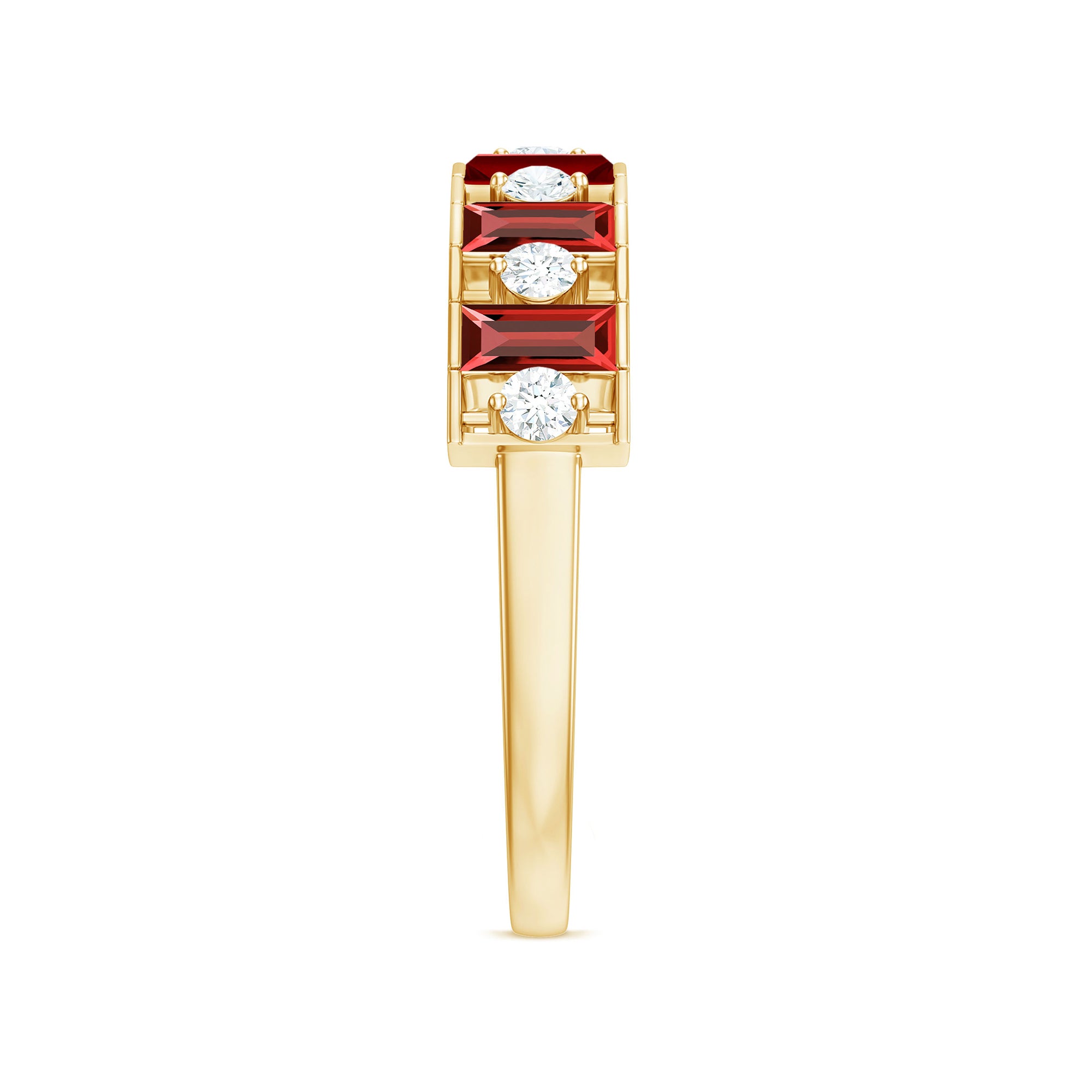 Rosec Jewels-Baguette Cut Created Ruby Classic Half Eternity Ring with Diamond