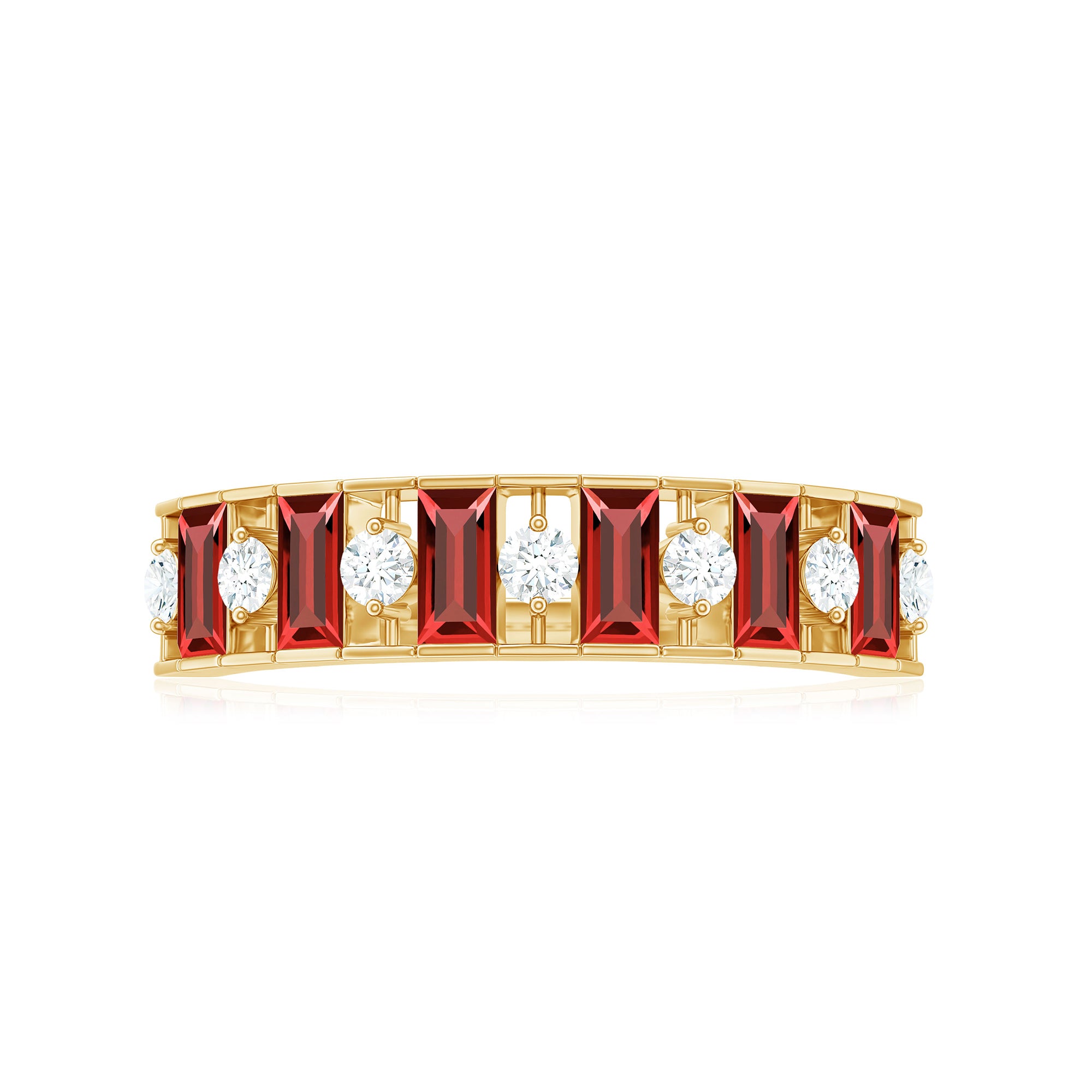 Rosec Jewels-Baguette Cut Created Ruby Classic Half Eternity Ring with Diamond