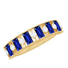 Rosec Jewels-Baguette Cut Created Blue Sapphire Classic Half Eternity Ring with Diamond