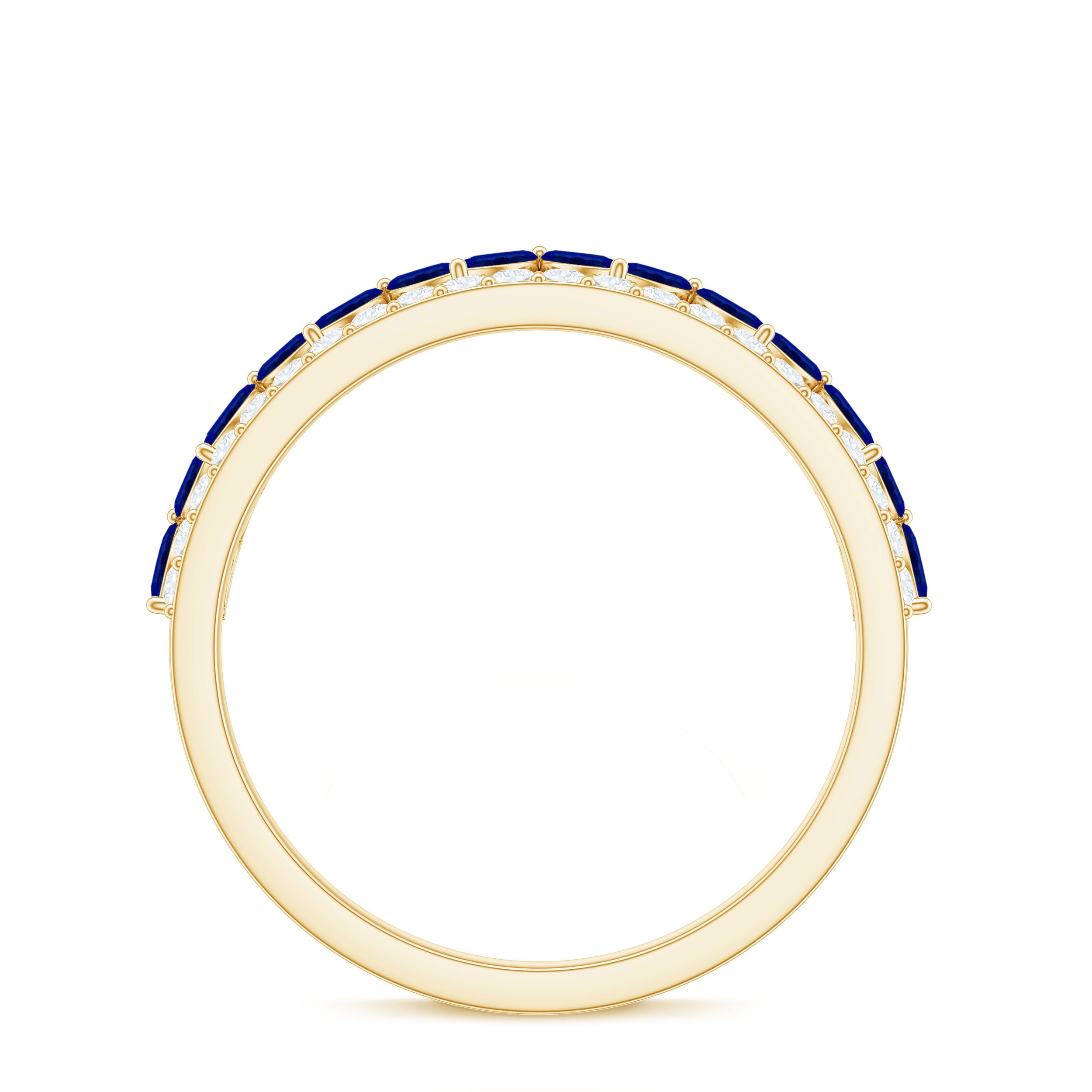 Rosec Jewels-Marquise Cut Created Blue Sapphire Half Eternity Stackable Ring with Diamond